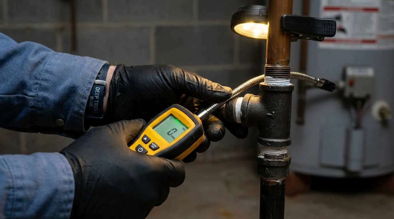 Gas leak detection with electronic sniffer by Johns Plumbing LLC in Dupree