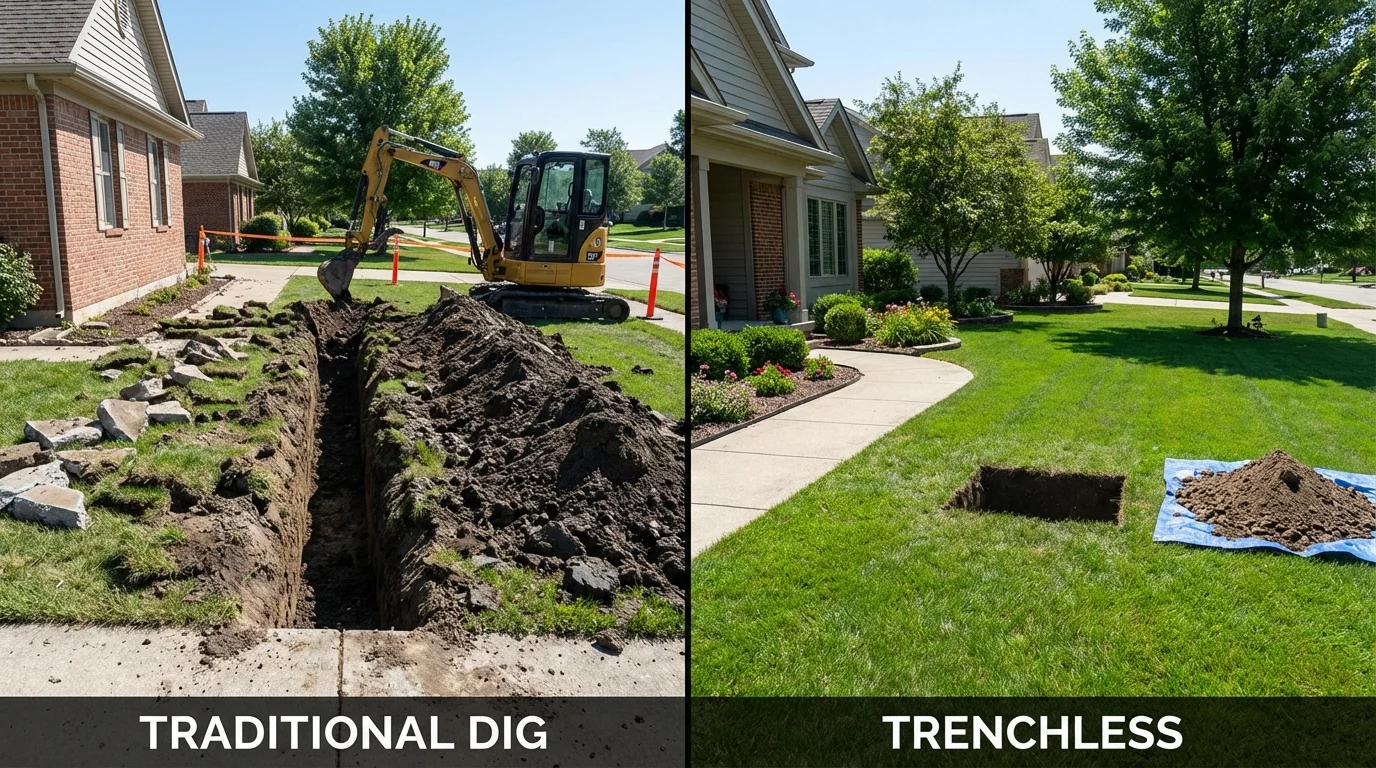 Trenchless sewer repair with minimal yard damage versus traditional excavation in Dupree, SD